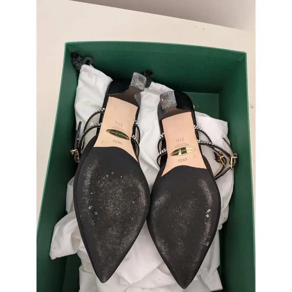 Sarah Flint Black Satin Kitten Mules 7.5 EUC